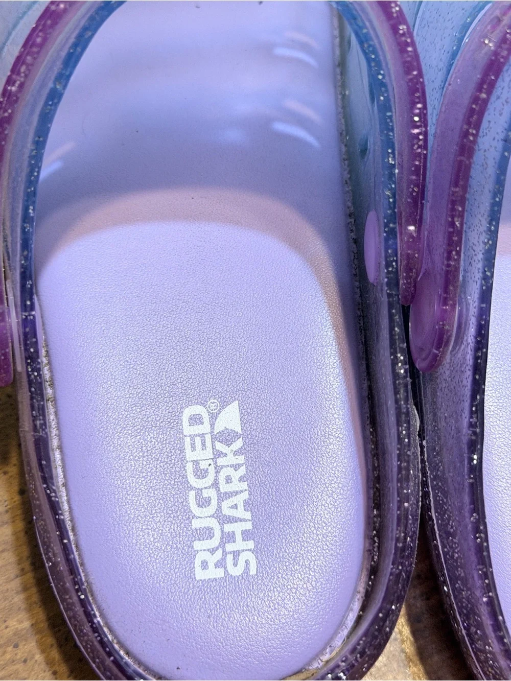 Glitter Translucent Jelly Clog Sandals - Purple to Blue Ombre Girls size 3 - Picture 8 of 8